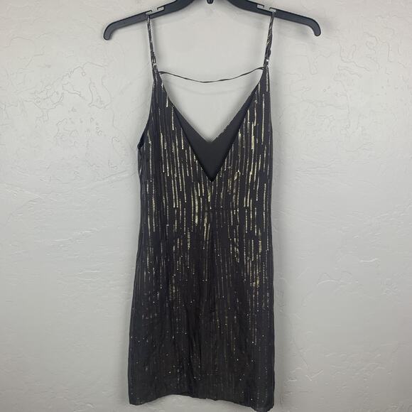 Equipment Silk Slip Dress Womens Small Black Gold Metallic Party Sleeveless Zip - Picture 2 of 6